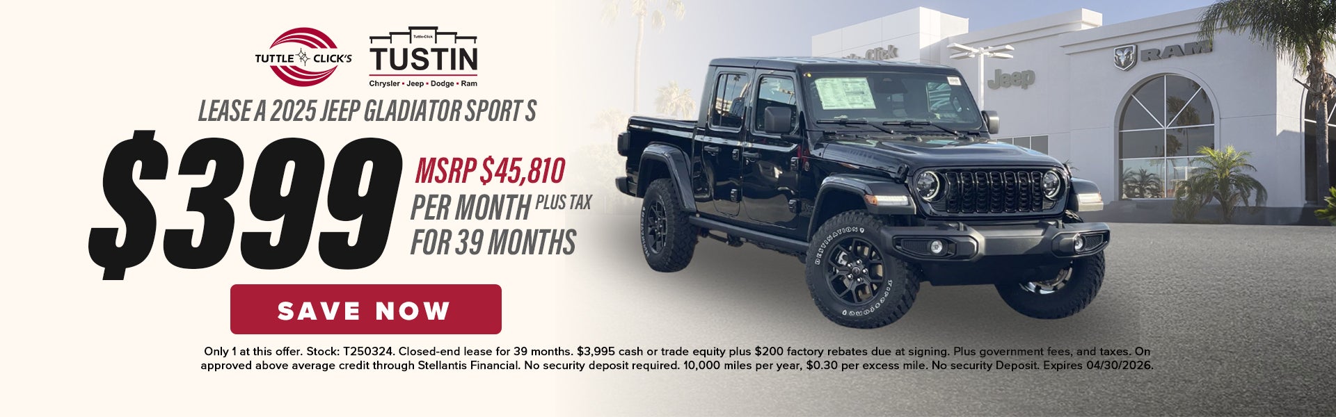 Lease a 2025 Jeep Gladiator Sport S in Tustin California