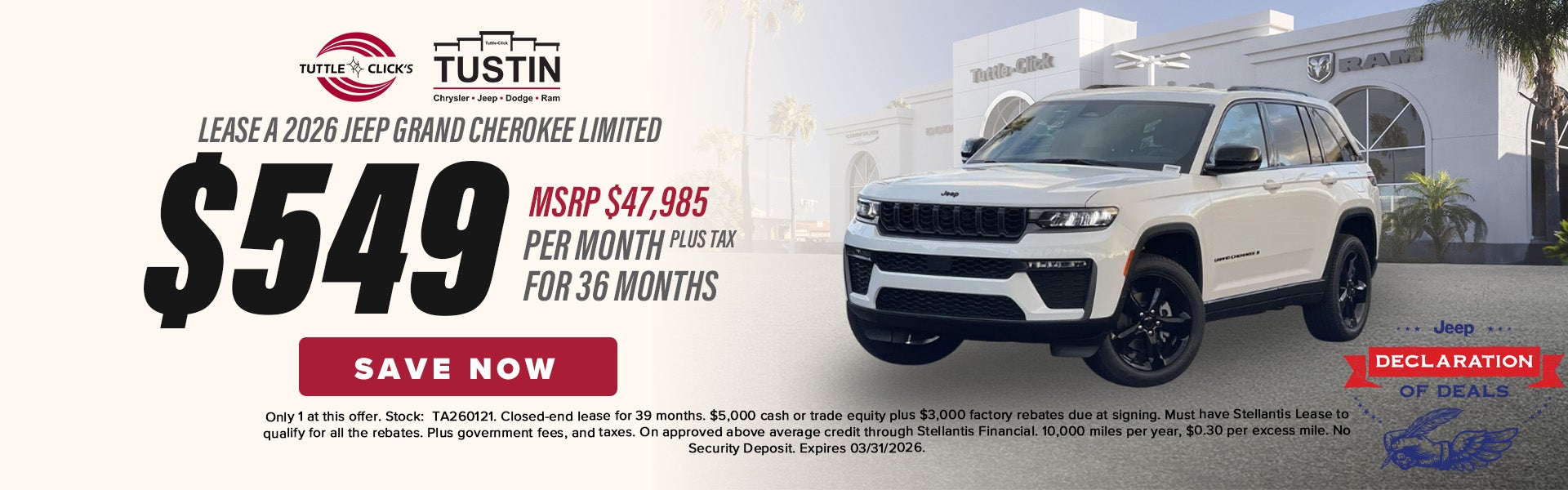 Lease a 2026 Jeep grand cherokee limited in Tustin CA